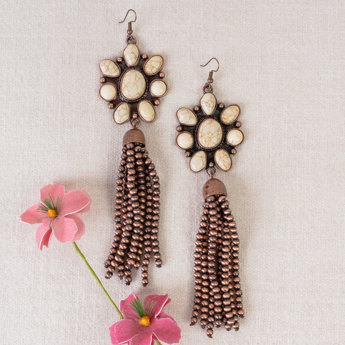 93370 - Squash Blossom Earrings - Ivory & Copper