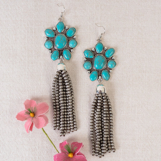 93370 - Squash Blossom Earrings - Turquoise & Silver