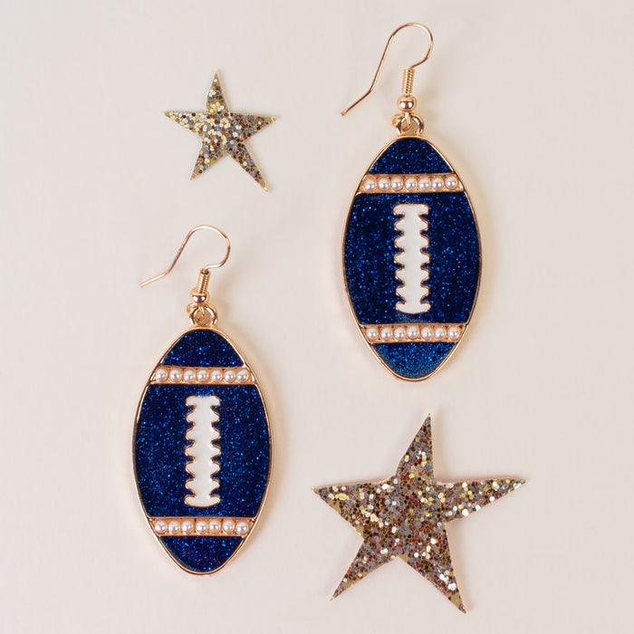 93383 - Football Earrings - Royal Blue