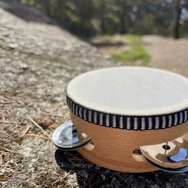 Tambourine on a rock with a natural outdoor background