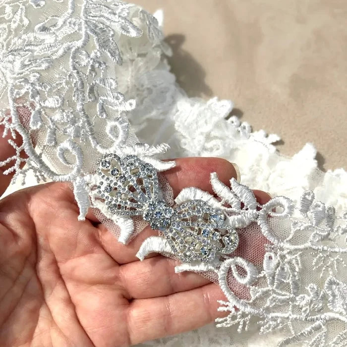 Chiffon Cape Veil with Lace & Crystal Clasp - Cathedral Length Ivory