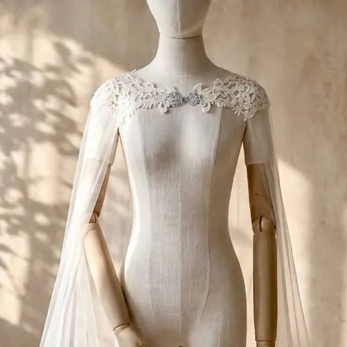 Amani - Wedding Chiffon Cape Veil Cathedral Length - Ivory