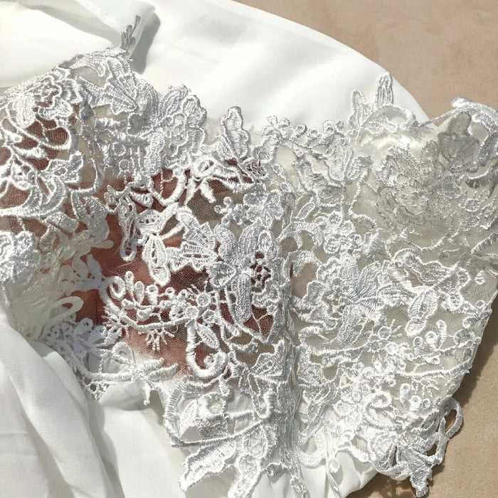 Chiffon Cape Veil with Lace & Crystal Clasp - Cathedral Length Ivory