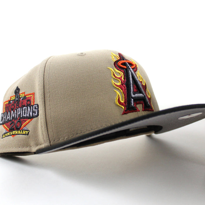 Anaheim Angels 20th Anniversary New Era 59Fifty Fitted Hat (Camel Black Gray Under Brim)