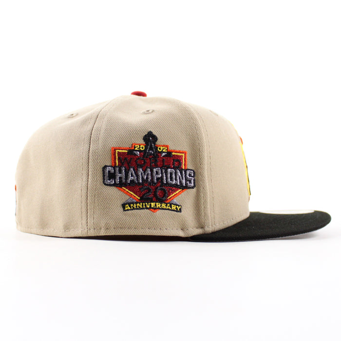 Anaheim Angels 20th Anniversary New Era 59Fifty Fitted Hat (Camel Black Gray Under Brim)