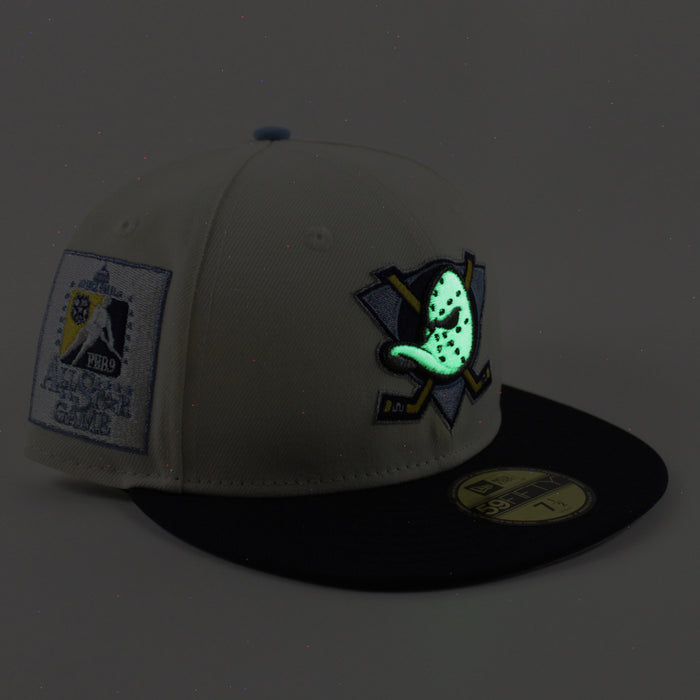 Anaheim Ducks 25 Years New Era 59Fifty Fitted Hat (Chrome White Navy Gray Under brim)