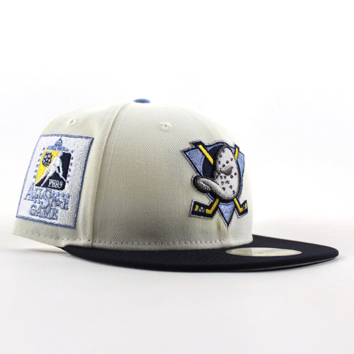 Anaheim Ducks 25 Years New Era 59Fifty Fitted Hat (Chrome White Navy Gray Under brim)