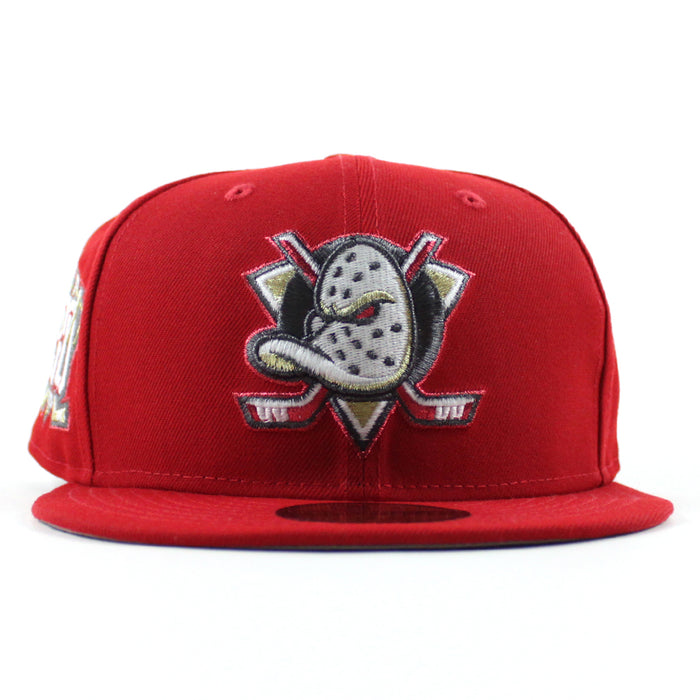 Anaheim Ducks 30th Anniversary New Era 59Fifty Fitted Hat (Scarlet Red Gray Under brim)