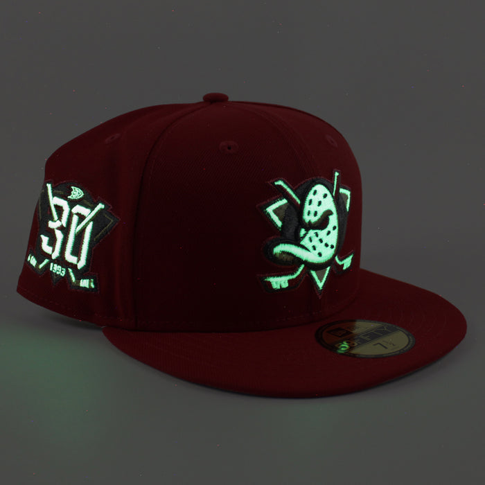 Anaheim Ducks 30th Anniversary New Era 59Fifty Fitted Hat (Scarlet Red Gray Under brim)