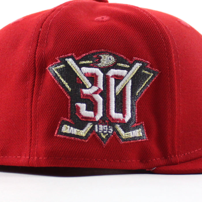 Anaheim Ducks 30th Anniversary New Era 59Fifty Fitted Hat (Scarlet Red Gray Under brim)