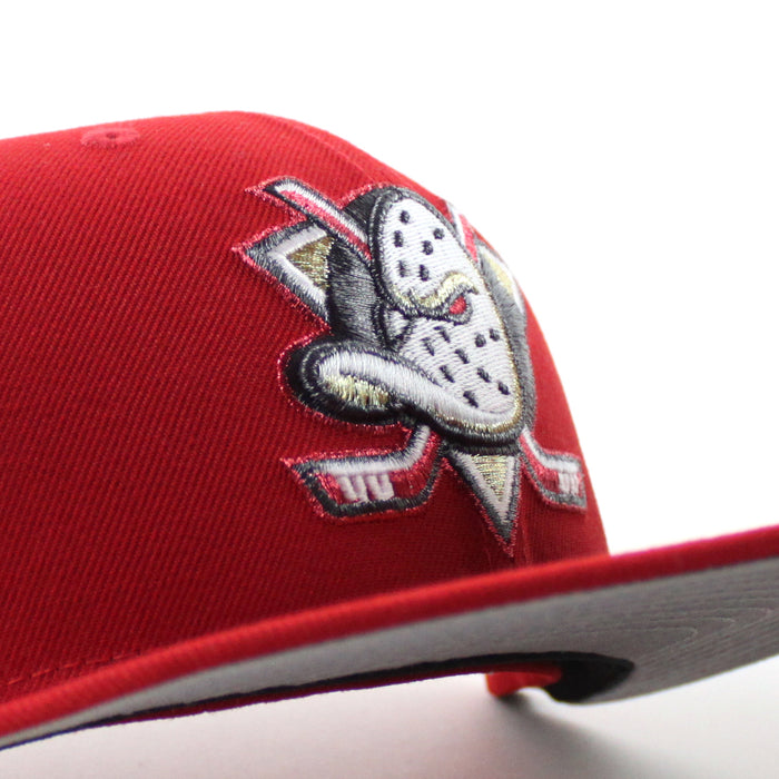 Anaheim Ducks 30th Anniversary New Era 59Fifty Fitted Hat (Scarlet Red Gray Under brim)
