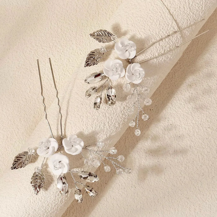 Wedding Hair Accessories -  Ceramic Flowers Bridal Hair Pins - Set of Two
