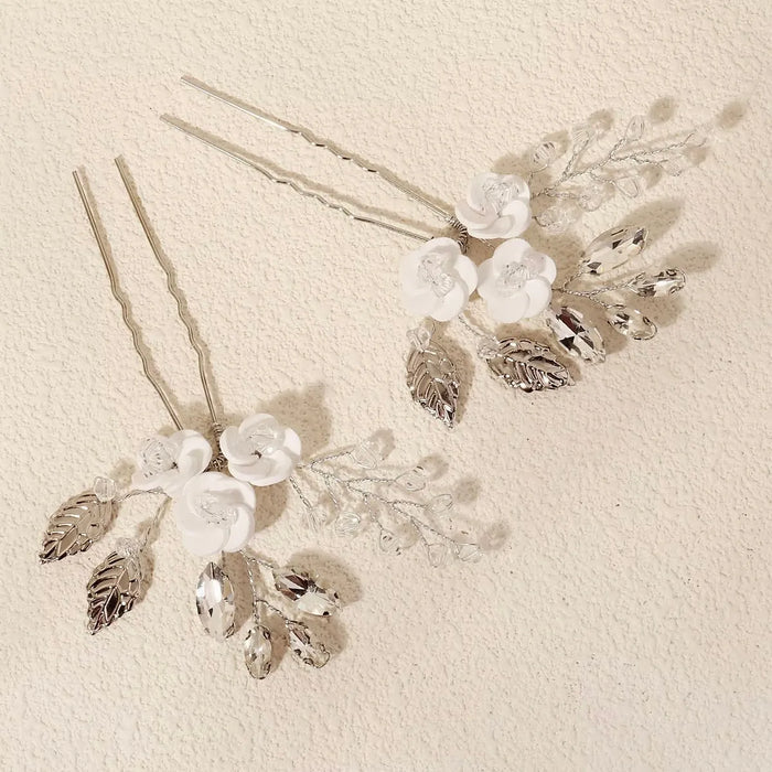 Wedding Hair Accessories -  Ceramic Flowers Bridal Hair Pins - Set of Two