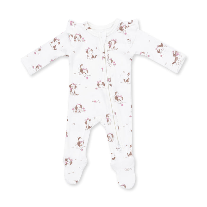 Angel Dear Explorer Puppy Pink - 2 Way Ruffle Sleeve Zipper Footie