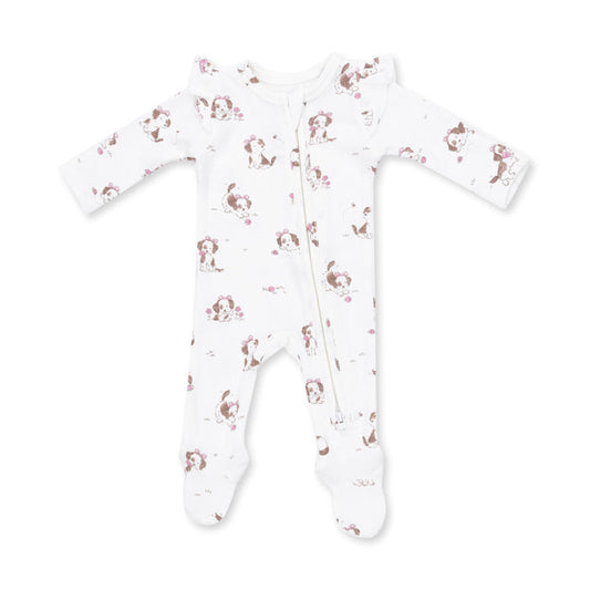 Angel Dear Explorer Puppy Pink - 2 Way Ruffle Sleeve Zipper Footie