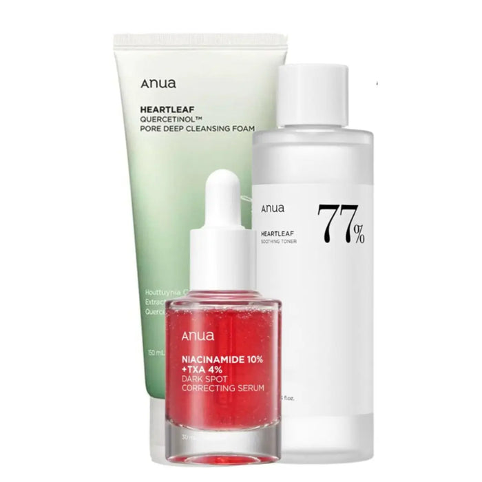 ANUA Heartleaf Quercetinol Pore Deep Cleansing Foam, Heartleaf 77% Soothing Toner and Niacinamide 10% + TXA 4% Set - DOKAN
