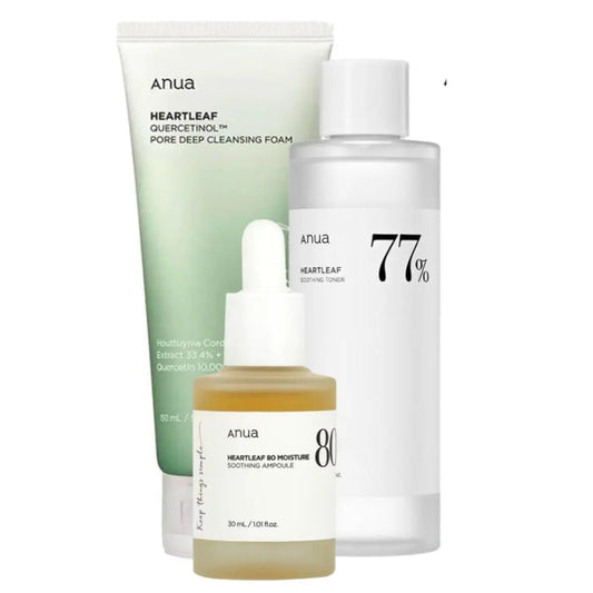 ANUA Quercetinol Pore Deep Cleansing Foam, Heartleaf 77% Soothing Toner & 80% Soothing Ampoule Set - DOKAN