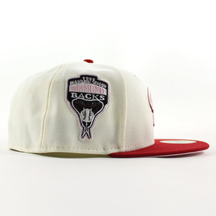 Arizona Diamondbacks 1998 Inaugural Season New Era 59Fifty Fitted Hat (Chrome White Scarlet Red Pink Under Brim)