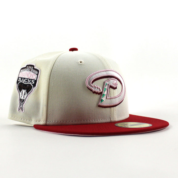 Arizona Diamondbacks 1998 Inaugural Season New Era 59Fifty Fitted Hat (Chrome White Scarlet Red Pink Under Brim)