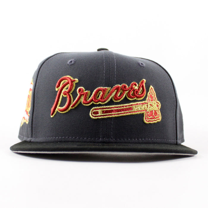Atlanta Braves 150 Years New Era 59Fifty Fitted Hat (Dark Graphite Black Gray Under Brim)