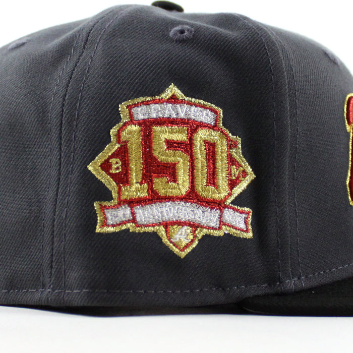 Atlanta Braves 150 Years New Era 59Fifty Fitted Hat (Dark Graphite Black Gray Under Brim)