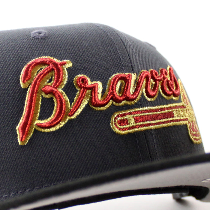 Atlanta Braves 150 Years New Era 59Fifty Fitted Hat (Dark Graphite Black Gray Under Brim)