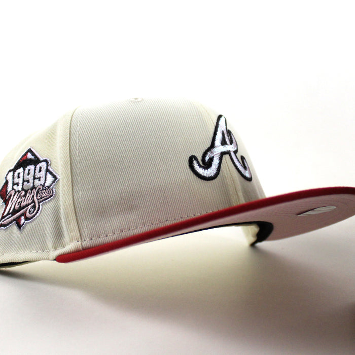 Atlanta Braves 1999 World Series New Era 59Fifty Fitted Hat (Chrome White Scarlet Red Pink Under Brim)