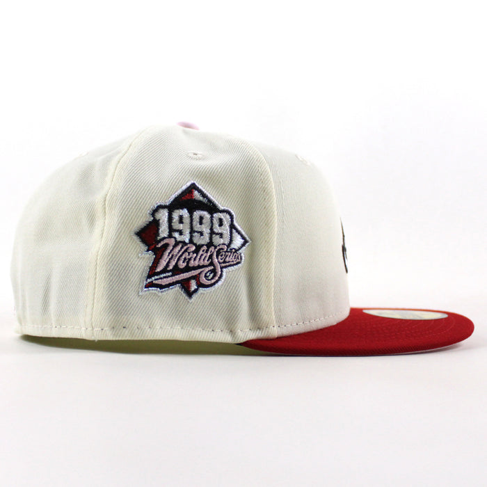 Atlanta Braves 1999 World Series New Era 59Fifty Fitted Hat (Chrome White Scarlet Red Pink Under Brim)