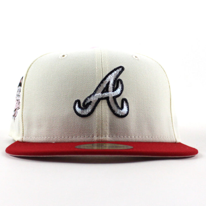 Atlanta Braves 1999 World Series New Era 59Fifty Fitted Hat (Chrome White Scarlet Red Pink Under Brim)