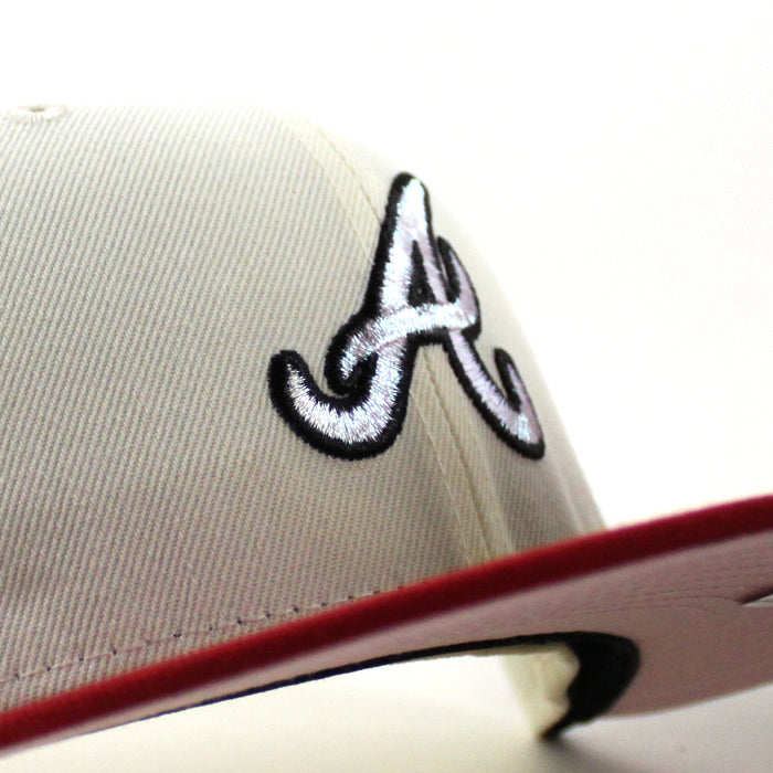 Atlanta Braves 1999 World Series New Era 59Fifty Fitted Hat (Chrome White Scarlet Red Pink Under Brim)