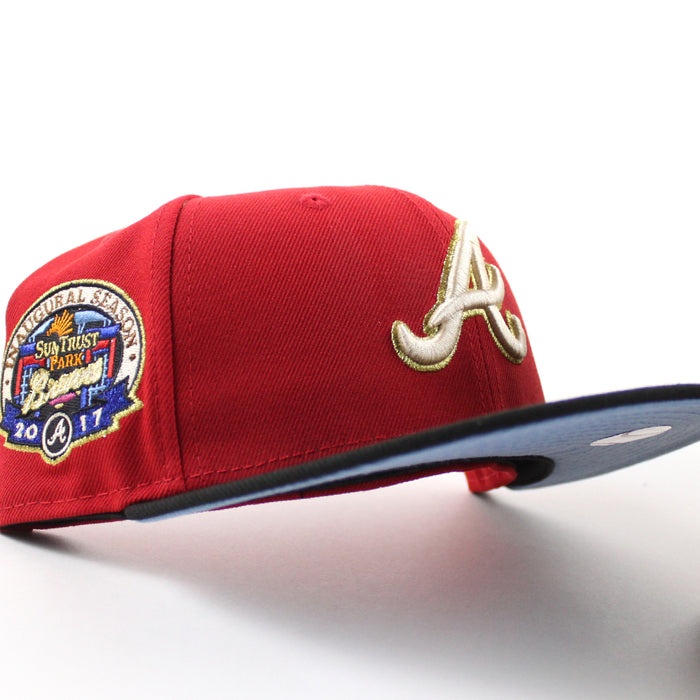 Atlanta Braves 2017 inaugural Season New Era 59Fifty Fitted Hat (Scarlet Red Black Sky Blue Under Brim)