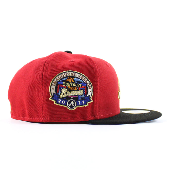 Atlanta Braves 2017 inaugural Season New Era 59Fifty Fitted Hat (Scarlet Red Black Sky Blue Under Brim)