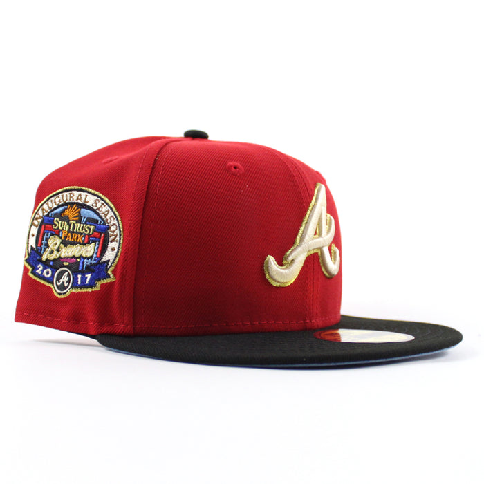 Atlanta Braves 2017 inaugural Season New Era 59Fifty Fitted Hat (Scarlet Red Black Sky Blue Under Brim)