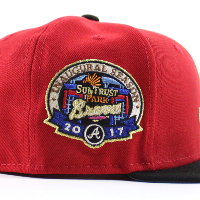 Atlanta Braves 2017 inaugural Season New Era 59Fifty Fitted Hat (Scarlet Red Black Sky Blue Under Brim)