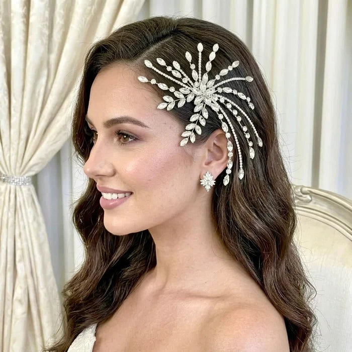 Crystal Bridal Headdress in Silver, Champagne & Aqua | Wedding Elegance