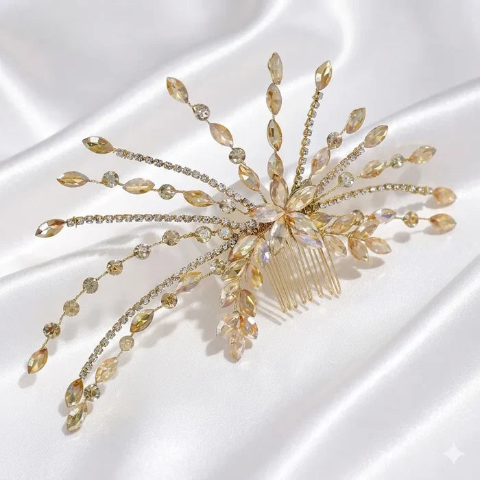 Crystal Bridal Headdress in Silver, Champagne & Aqua | Wedding Elegance
