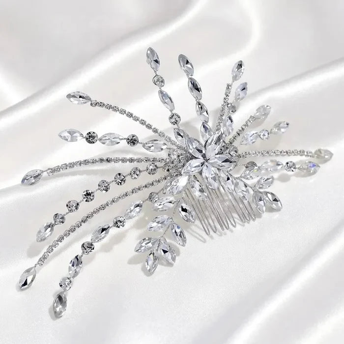 Crystal Bridal Headdress in Silver, Champagne & Aqua | Wedding Elegance
