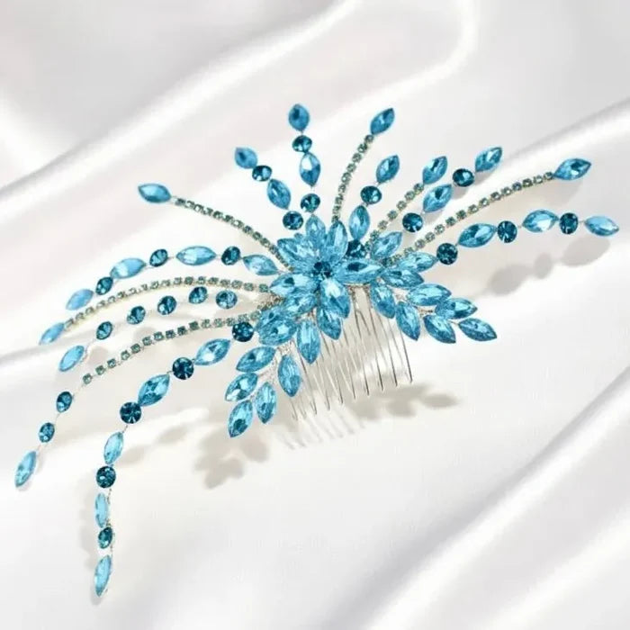 Crystal Bridal Headdress in Silver, Champagne & Aqua | Wedding Elegance