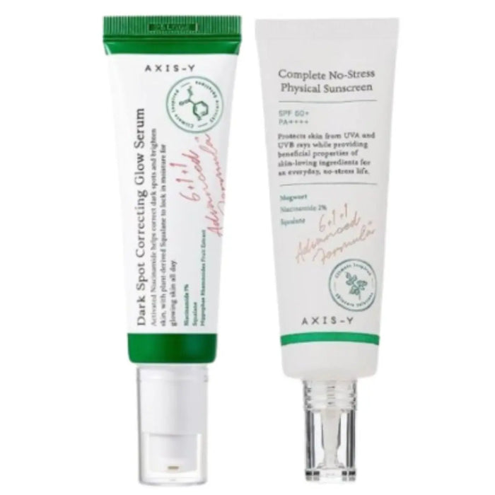 Axis Y Dark Spot Correcting Glow Serum + Complete No stress Physical Sunscreen Set - DOKAN