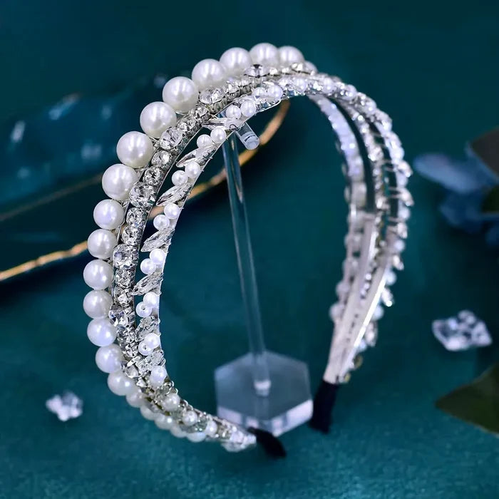 Elegant Pearl & Crystal Bridal Headband | Silver Wedding Headpiece