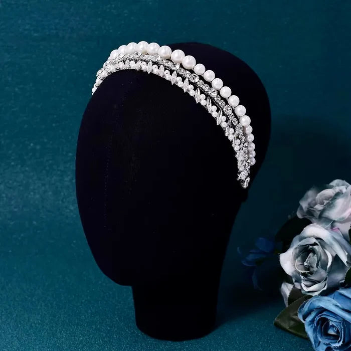 Elegant Pearl & Crystal Bridal Headband | Silver Wedding Headpiece