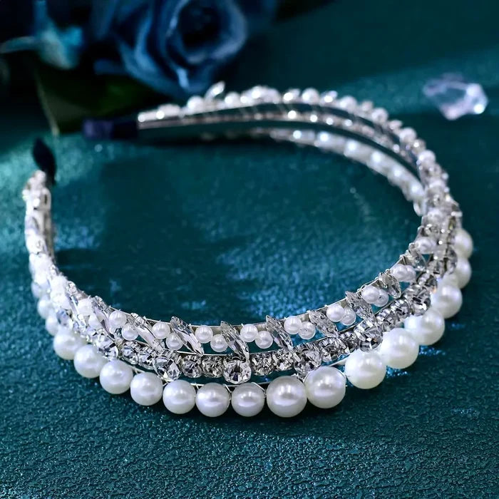 Elegant Pearl & Crystal Bridal Headband | Silver Wedding Headpiece