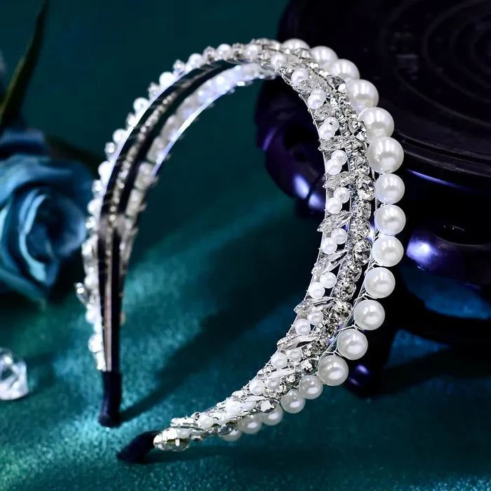 Elegant Pearl & Crystal Bridal Headband | Silver Wedding Headpiece