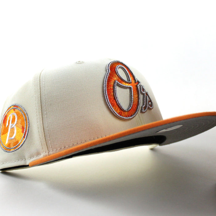Baltimore Orioles B Patch 59Fifty New Era Fitted Hat (Chrome White Orange Gray Under Brim)