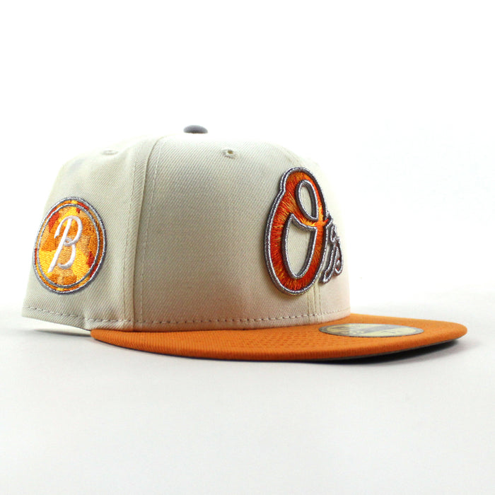 Baltimore Orioles B Patch 59Fifty New Era Fitted Hat (Chrome White Orange Gray Under Brim)