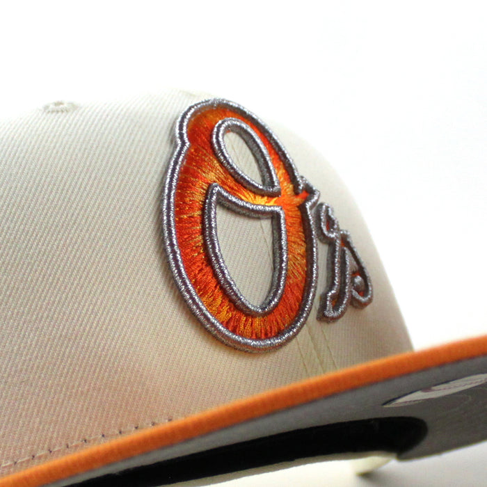Baltimore Orioles B Patch 59Fifty New Era Fitted Hat (Chrome White Orange Gray Under Brim)