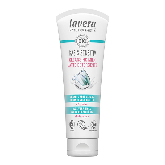 Tube of Lavera Basic Sensitiv Cleansing Milk 125ml on a white background.