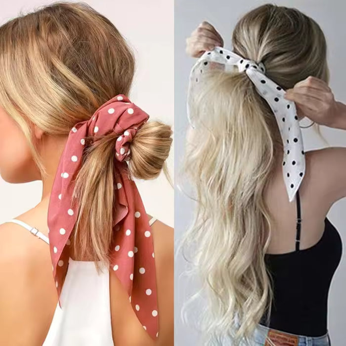Black Floral Dot Satin Scarf Scrunchie