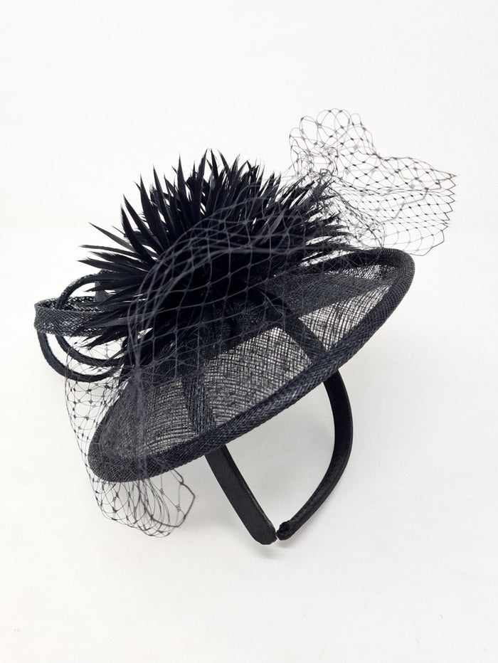 Black Flower & Net Disc Hairband Fascinator - Franklins