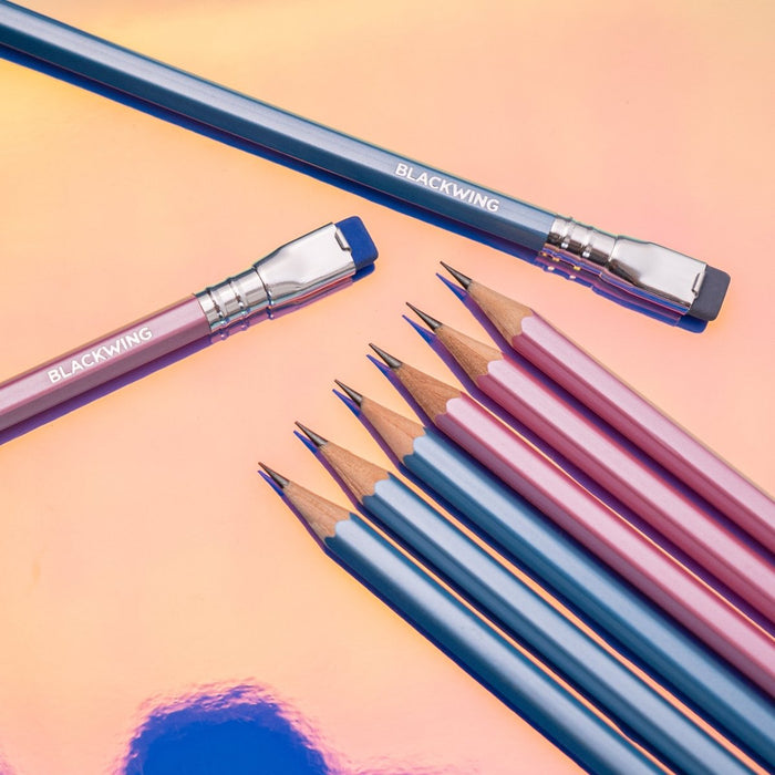 Blackwing Pearl Pencils come in pink and blue in addition to the original white
